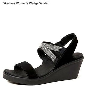 Skechers Women’s Wedge Sandals with Sparkles ✨ Sz 8.0 Black